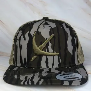 Turkey Track Mossy Oak Bottomland Embroidery Snapback Trucker Cap Mesh Back - Adjustable Snap Closure