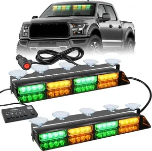 Nilight 32LED Amber Green Dash Strobe Lights with Controller Suction Cups Interior Front/Rear Windshield Deck Split Light Bar for Truck Construction Vehicle Lightbar