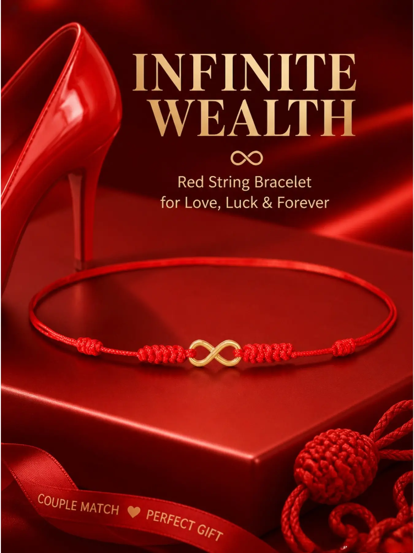 New Year of the Dragon Red Cord Red String Bracelet Women Trendy Infinite Money Design Handwoven Rope High Heel Charm Couple Bracelets Valentine's Gift Jewelry