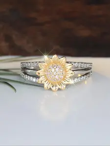 1 Piece Fashion Classic Gold Sunflower Triple Silver Women's Rings Ladies Classic Rings Accessories Ladies Perfect Jewelry Gift