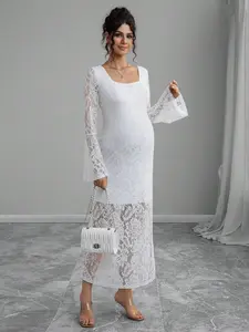 BELLAdresses Maternity Lace Flare Sleeve Dress