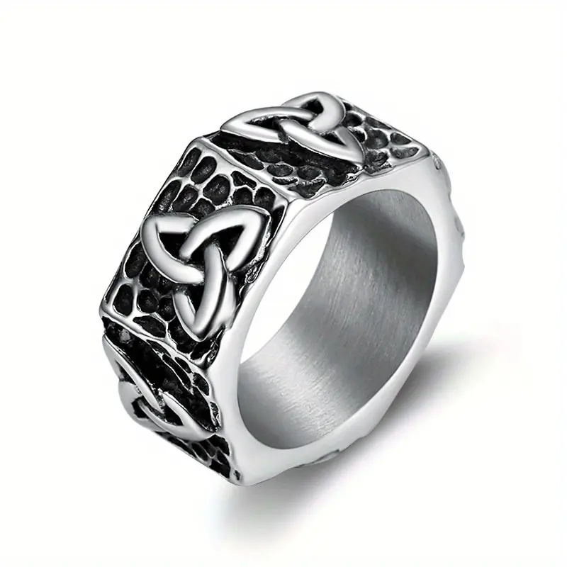 Men's Vintage Stainless Steel Ring, Hip Hop-Punk Motorcycle Style, Irish Celtic Knot & Geometric Patterns, Cuban Chain Design Accessory for Parties, Retro Fashion Jewelry, Re, Party, Vintage Rings, Cuban Chain Ring