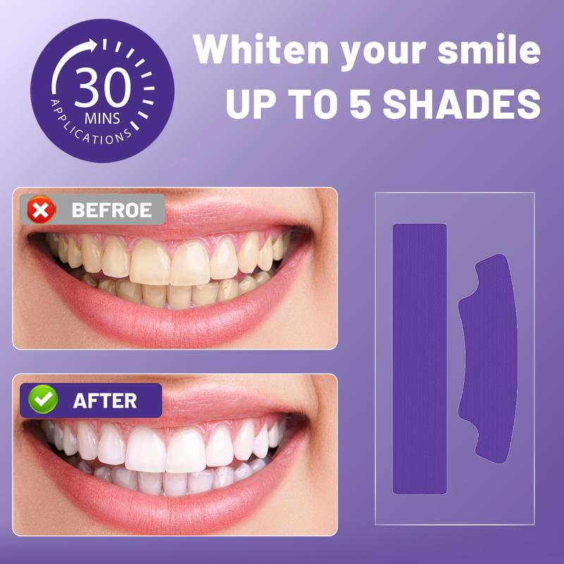 Woadee Whitening Strips, Purple Colour-Correcting Teeth Brightening Strips, Gentle Stain Removal & Whitening Care