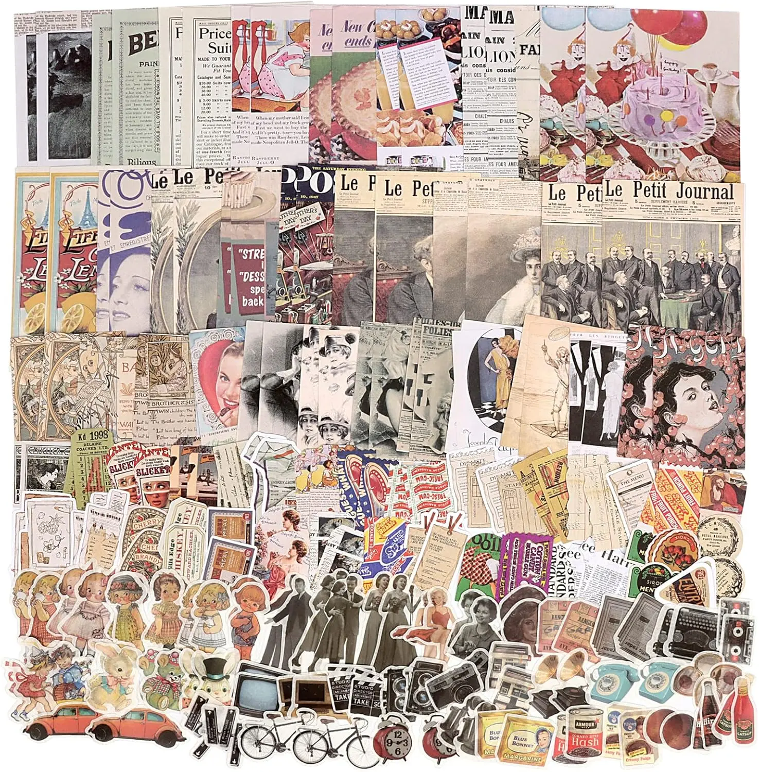 200pcs Vintage Scrapbook & Stamping Gift Package - 6.7×4.7 inch Rich Colors DIY Bullet Junk Journal/Notebook Supplies for Daughter, Including Retro Craft Paper, Washi Paper, Stickers, Ephemera, Maps for Aesthetic Collage