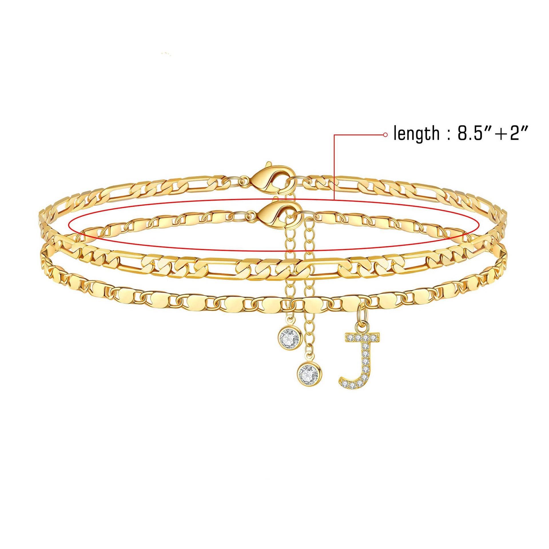 26 Letter Layered Ankle Bracelets for Women Dainty Chain Initial Pendant Anklets Set Hypoallergenic A-Z Gifts for Girls Trendy Adjustable Size Waterproof Costume Accessories