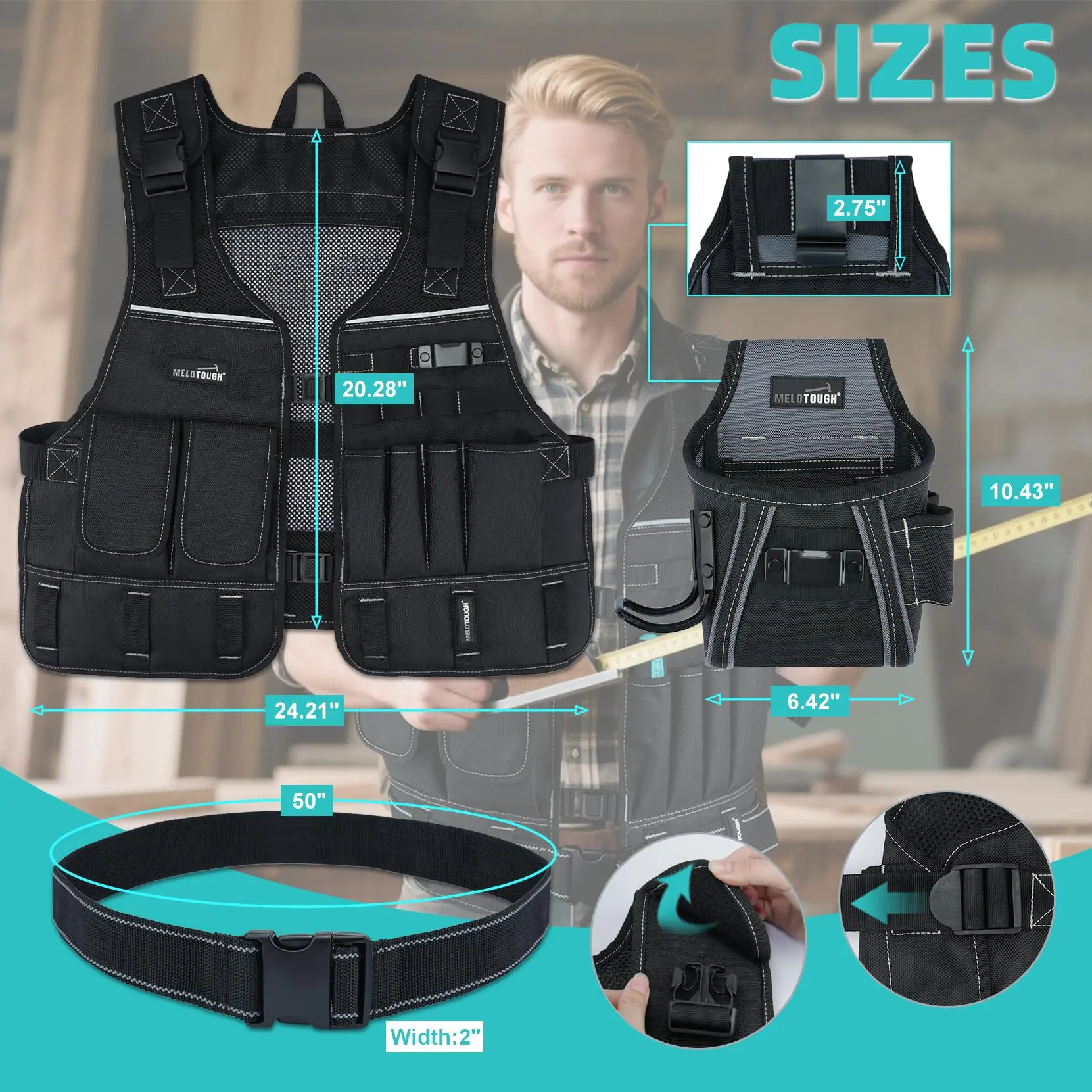 fathersdaygift MELOTOUGH Tool Vest for Men with Pouches and Belt