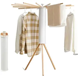 Clothes Drying Rack Tripod, Laundry Hanger Dryer Rack, Portable Drying Rack, Outdoor Clothes Drying Rack for Clothing Laundry Bedroom Household Wooden 16 Rods