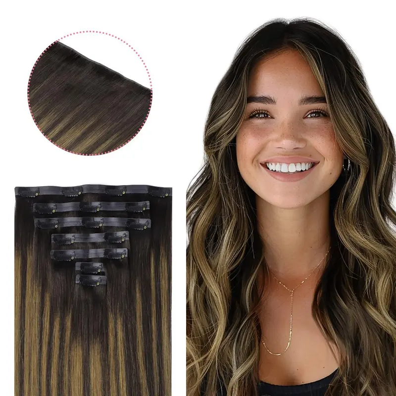 GOOGOO Invisi Edge Injected Seamless Clip in Human Hair Extensions Invisible Natural Straight