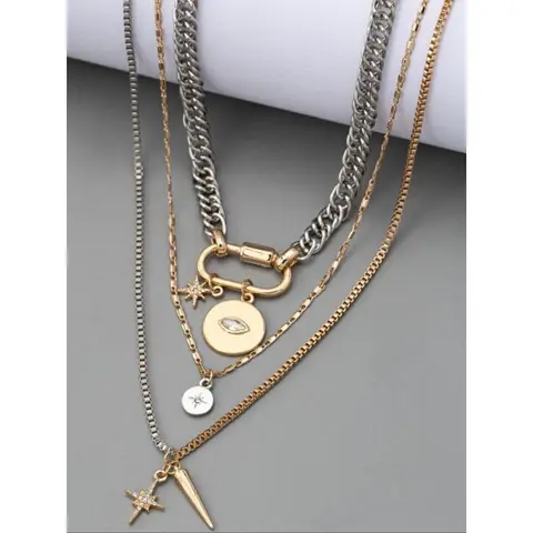 Women's Geometric Gold Aesthetic Metal-Coated Multi-Layer Gold Alloy Chain Necklace with Exaggerated Eye Pendant - Jewelry Accessory, Necklaces for Women, School/Everyday Wear, Unique Cool Gifts