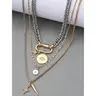 Women's Geometric Gold Aesthetic Metal-Coated Multi-Layer Gold Alloy Chain Necklace with Exaggerated Eye Pendant - Jewelry Accessory, Necklaces for Women, School/Everyday Wear, Unique Cool Gifts