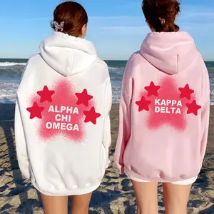 Custom Sorority Star Hoodie - Light Pink Hooded Sweatshirt - Axo Alpha Chi Omega, Greak Apparel, College Sweatshirt Cotton Fabric
