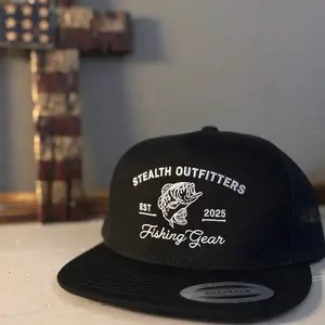 Stealth Outfitters Fishing Gear Snapback Hat - All Black Yupong Trucker Cap with Embroidered Logo & Est 2025 Design