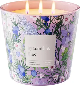 Hyacinth & Lilac Soy Candle, 3 Wick Large Candles for  Scented, 30oz  Soy Candles Non , 100 Hour  Time,  Candle for  , , Larger Rooms