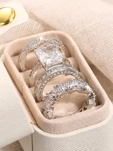 Women's Elegant Rhinestone Decorated Ring Set, Exquisite Trendy Statement Multi Ring Set, Fashionable Jewelry for Women As Engagement Anniversary Wedding Party Jewelry, Mother's Day Gifts, Gift Set for Mothers, Gifts for Her