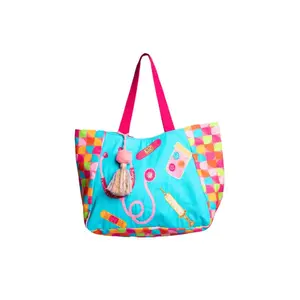 Love What You Do Healthcare Tote - Colorful Design with Medical Icons and Pink Handles