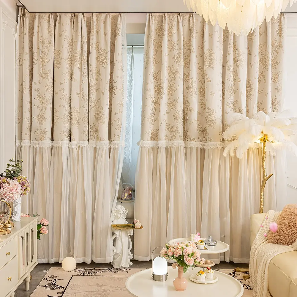French Lace Sheer Curtain Double Layer High Light Blocking Drapes Home Decorative Curtain for Living Room Bedroom Balcony Window Decoration, Net Curtain Window, 1 Piece, Window Curtains