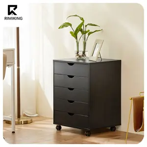 RIMIKING 5-Drawer Rolling Storage Cabinet, Recessed Handles, Lockable Wheels, Smooth Runner, Storage, Sturdy, Compact, Versatile, Easy Setup, HDG