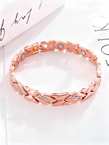 Women's Leaf Bracelet, Pure Copper Magnetic Bracelet with Diamonds, 3500 Gauss Effective Magnet, Outdoor Fun Accessory