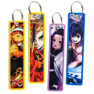 2pcs Classic Anime Characters Key Tag Keyring Manga Embroidery Key Fobs Keychains for Car Motorcycles Cosplay Accessories Toys Gifts