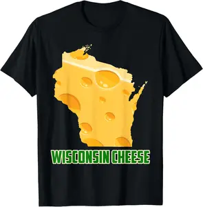 100% Cotton Wisconsin Cheese State Outline Funny WI Cheesehead Gift T-Shirt