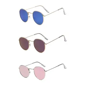 3-piece metal round frame high-quality women's sunglasses, suitable for hiking, street photography, driving and fishing outdoors, comfortable to wear daily, and the best gift for friends, suitable for both men and women