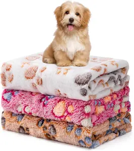 1 Pack 3 Fluffy Premium Fleece Pet Blankets – Soft Flannel Throw for Cats, Dogs & Puppies (Small 23x16", Paw Print White/Pink/Brown)