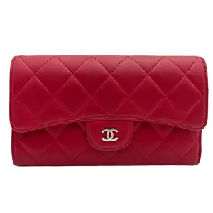 Pre-owned CHANEL LAMBSKIN LEATHER WALLET RED QUILTED CLASSIC L FLAP WALLET