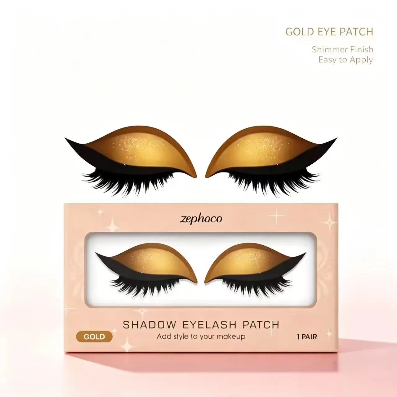 zephoco 2-in-1 Eye Makeup Stickers, Instant Eyeshadow & Lash Application Sheet for an Aesthetic Look, Lightweight & Compact, Sensitive-Safe for Daily Use & Beginners, Pack, Eye Makeup Tool, Makeup Use Eyeliner Gold