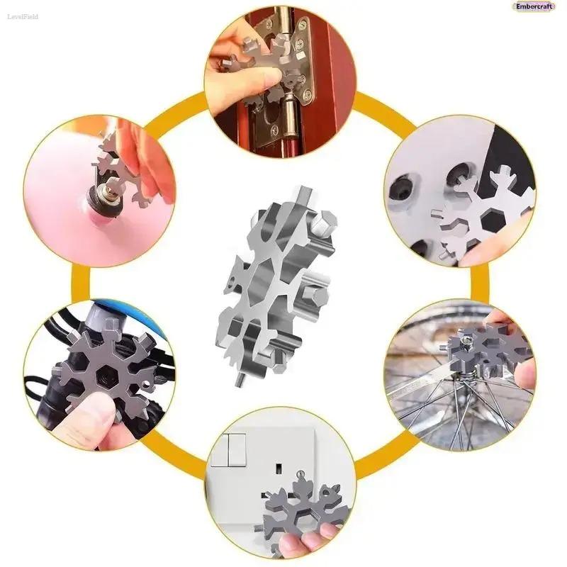 18-in-1 Snowflake Multi Tool EDC Pocket Tool – Stainless Steel Compact Survival Wrench with Screwdriver & Bottle Opener, Durable Lightweight Tool for Camping Bike Repair Outdoor Travel Gift