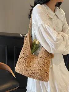 Women's Summer Beach Vacation Knit Crossbody Shoulder Bag, Lightweight Bohemian Cut Out Design, All Season Versatile Single Strap, Crossbody Purse