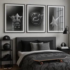 Y2K Chrome Poster Set: Hypebeast Teen Room Decor - No Frame
