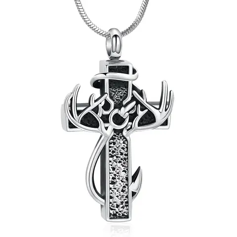 Men's 925 Sterling Silver Cross-Antler Ashes-Holding Pendant Necklace, Stainless Steel Chain, Inspirational Bible Verse, Autumn New Arrival, Meaningful Jewelry, Christian Gift for Him, Men's Accessories