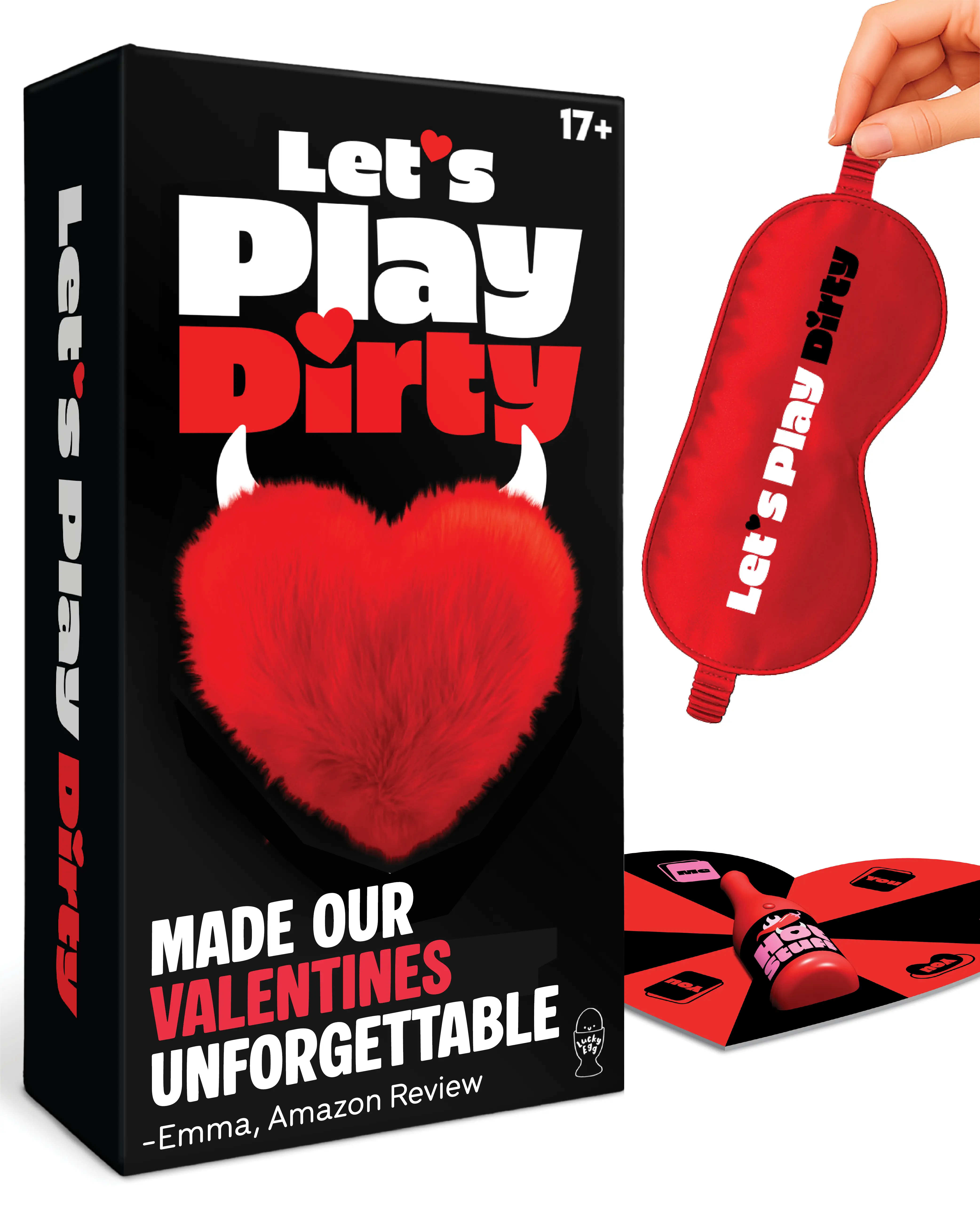 Lucky Egg Let's Play – Couples Games for Adults with Spinner, Blindfold and 180 Exciting Prompts – Fun & Romantic Date Night Couple Games for Anniversary & Valentines Gifts