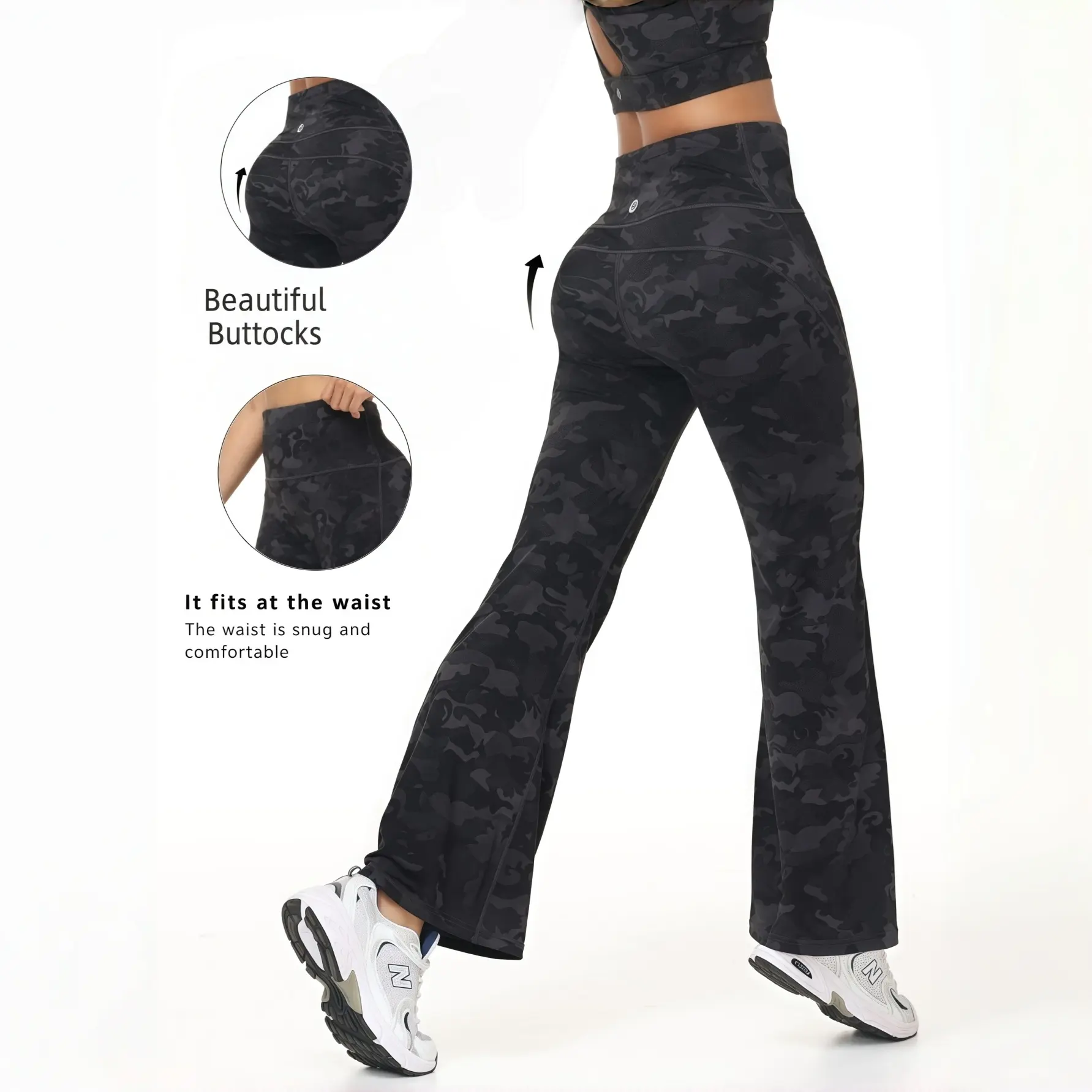 Women's Printed Flare Yoga Pants - Butt Lift, Slim-Fit, with Invisible Back Zipper Pockets for Womens Fitness, Workout Outfit Inspo
