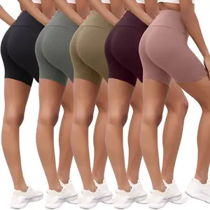 5 Pack 5" High Waisted Biker Shorts For Women With Pockets,Super Soft Tummy Control No See Through Workout Running Yoga Athletic Shorts，6"Inseam
