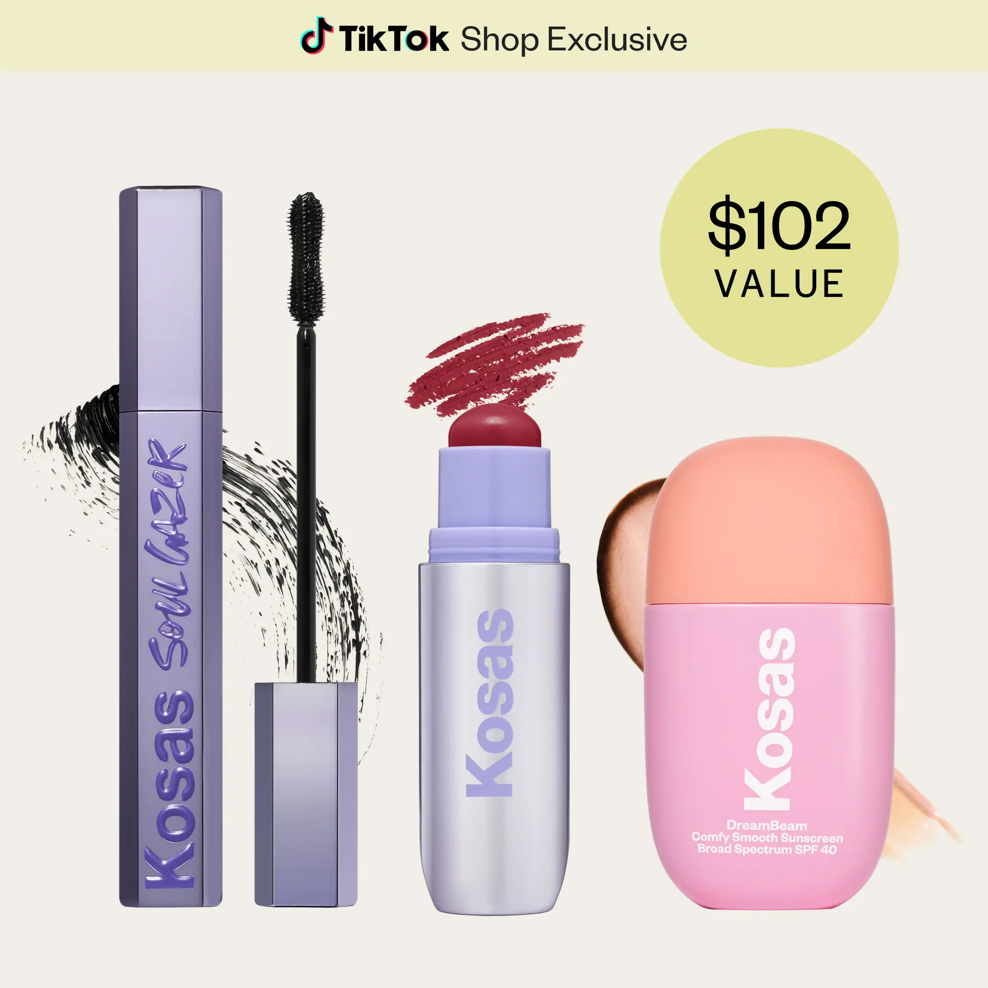 Basic Essentials Set *TikTok Exclusive Set* — DreamBeam SPF 40 PA++++, Impressionist Multistick Cheek ad Lip Color, Soulgazer Mascara  — ($102 Value)