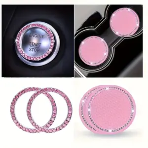 4-Piece Car Interior Set, Includes 2 Cup Holders & 2 Ignition Decorative Rings, Stylish Practical Car Accessories, Car Interior Accessory