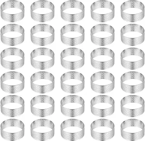 30 Pack 2 Inch Stainless Steel Tart Rings, Heat-Resistant Perforated Cake Mousse Ring, Round Baking Doughnut Tools Small Fruit Tarte Ring Molds for Cooking Dessert