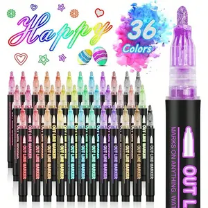 Dual-Ended Permanent Marker Set, 8/12/24/36/48 Colorful Wave Glitter Markers, Art & Craft Supplies, DIY Crafts, School Supplies