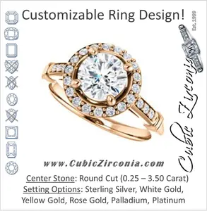 Cubic Zirconia Engagement Ring- The Thelma Ann (Customizable Cathedral-Halo Round Cut Design with Thin Accented Band)