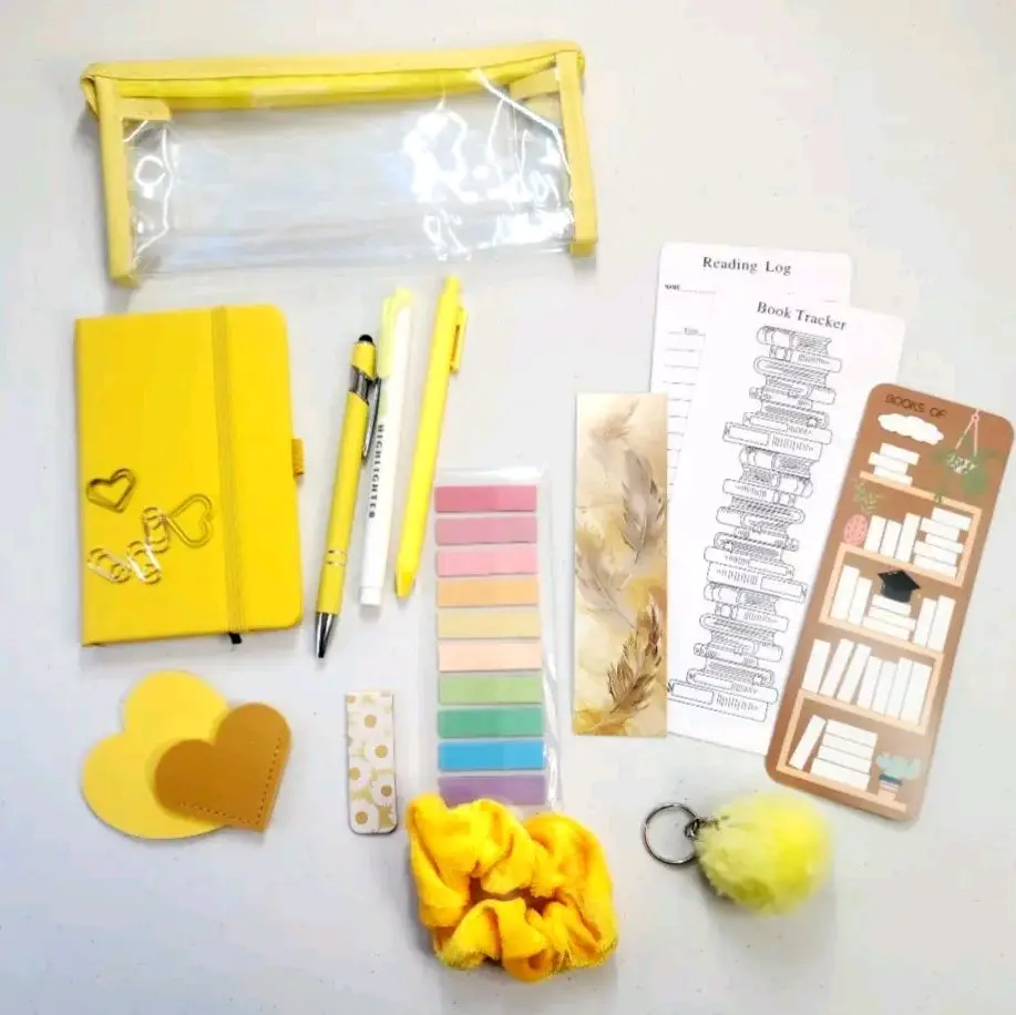 Classic Bookish Bundle in Yellow - Includes Notebook, Pens, Marker, pen case and Colorful Accessories