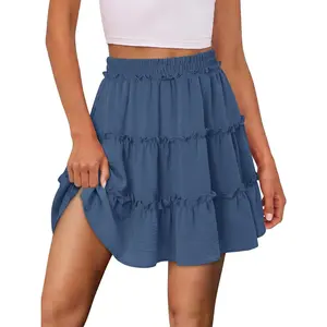 Women's Boho Mini Skorts Flowy Butterfly Short Elastic High Waist Ruffle Tiered Skirts Summer Lounge Shorts