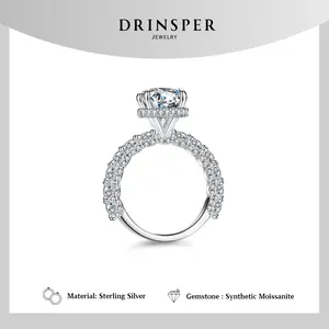 Drinsper Royal S925 3.0ct DVVS Synthetic Moissanite Sterling Silver Ring for Women Girls Pigeon Egg Size Princess Style Engagement Ring Suitable for Daily Wearing Anniversay Chrismas Gift for Girlfriend Mom
