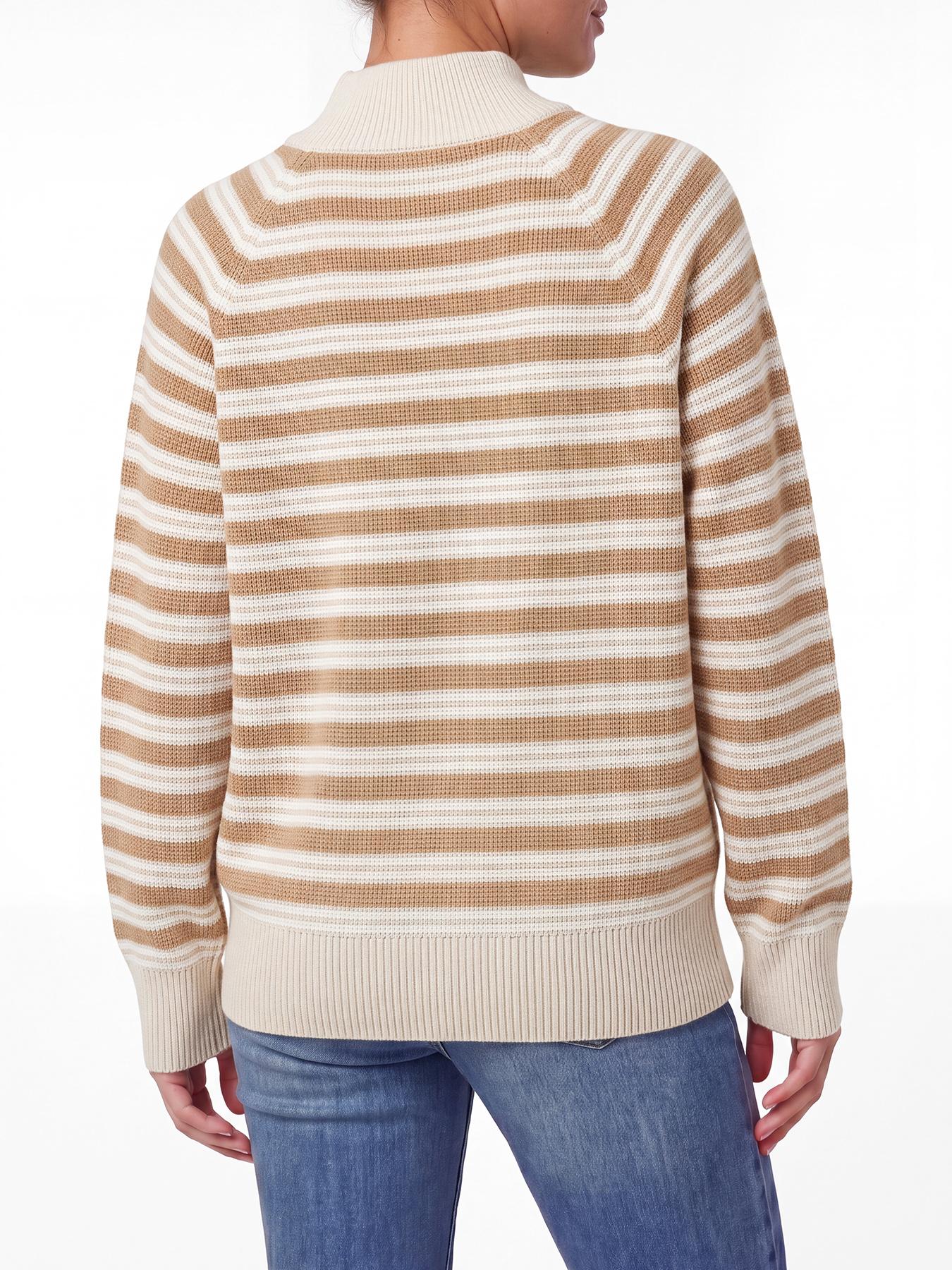 Wodubu Women's Knitwear Sweaters - Half-Zip Striped Ribbed Knit Tops, Long Sleeves, Casual Oversized Fit, Style Options: Mock Neck, V-Neck, 2026 Fall Winter Clothes