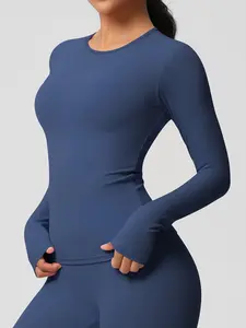 Women's Solid Long Sleeve Sports Tee, Casual Comfy Breathable Quick Drying T-shirt for Gym Workout, Fitness Clothes Tops, Ladies Sportswear for All Seasons, Breathable Athletic Top