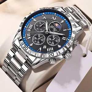 Men's Dress Social Occasion Watch Stainless Steel Chronograph Watch | Day/Night Indicator | 40MM Quartz Analog Business Watch for Men | Roman Numeral Dial | Calendar Display | 30M Water Resistant Fashion Wrist Watch for Men