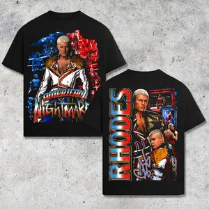 [WWE] Cody Rhodes American Nightmare Wrestling Graphic T-Shirt, WWE Champion Inspired Streetwear Tee, Red White Blue Patriotic Design, Finish The Story Era Shirt, Oversized Cotton Unisex Casual Outfit, Retro Style Fan Apparel Gift