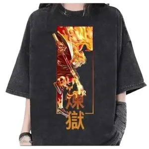 Rengoku Kyojuro Demon Slayer, berserk anime double print oversize, comfort color shirts, emperor tops