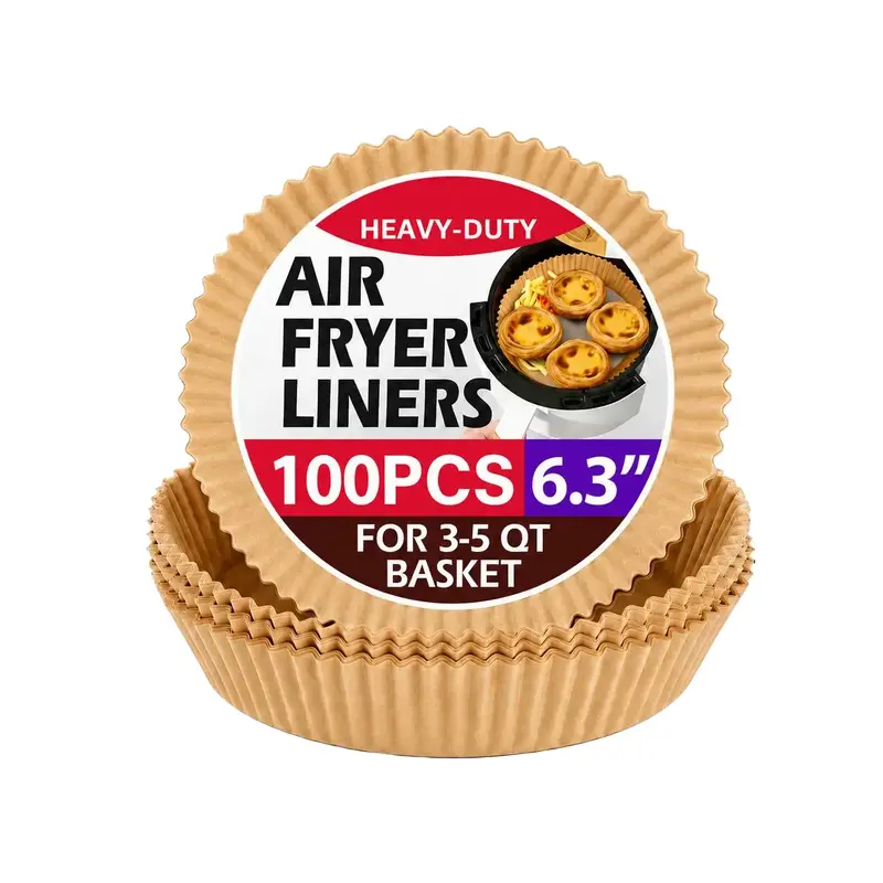 Heavy-Duty Non-Stick Oil-Resistant Disposable Compostable Parchment Paper Air Fryer Liners for 5-8 QT Round Fryers, Baking, Roasting, Microwave Oven Bakeware & Kitchen Utensils