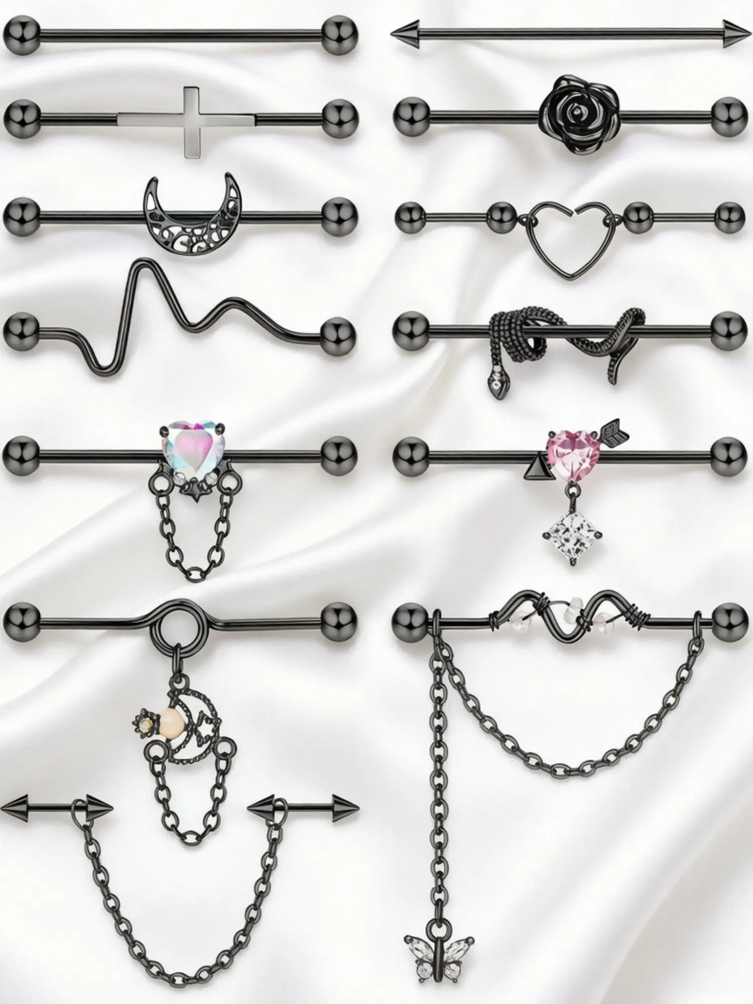 13 Pcs Black Piercing Ornament Collection for Women Men Durable Stainless Steel Copper Alloy Daily Wearing Classic Barbell Piercing Essentials Street Trend Body Jewelry, Ear Piercings
